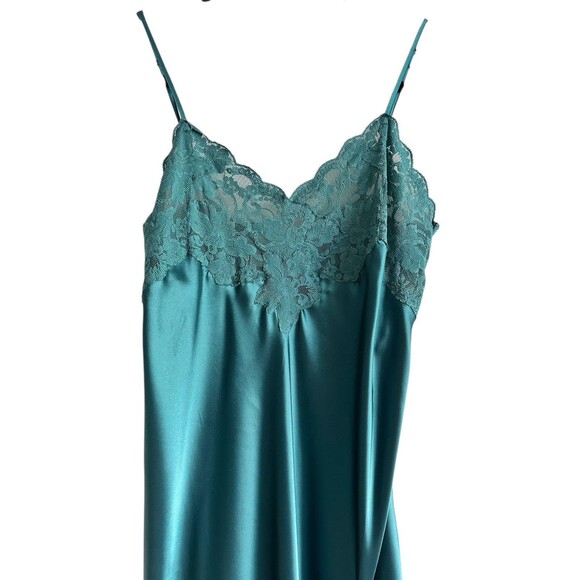 Victoria’s Secret Vintage  Satin Long Slip Dress Lace Cami L New Deadstock Green - Picture 2 of 6